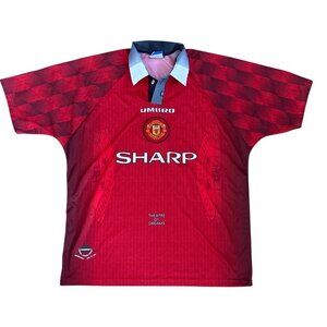 Manchester United 1996/97 Umbro Away Jersey XL Mens Red Black Polyester Football
